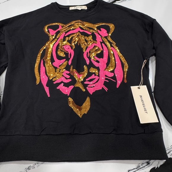 BlueVelvet Black Pink and Gold Tiger Sweatshirt Size S NWT - Picture 2 of 11
